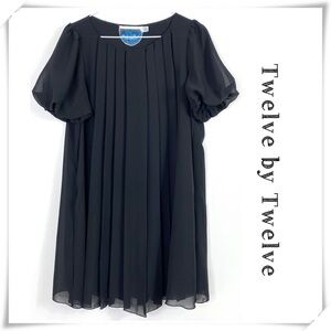 TWELVE by Twelve Los Angeles Puffer Sleeve Pleated Crepe Dress in Black
